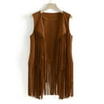 thumbnail image 1 of Fringe Vest Women Faux Suede Open-Front Vintage Vest Sleeveless 70s Hippie Clothes Boho Western Jacket, 1 of 6