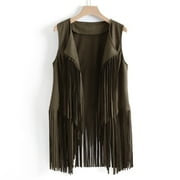 VEKDONE Fringe Vest Women Faux Suede Open-Front Vintage Vest Sleeveless 70s Hippie Clothes Boho Western Jacket