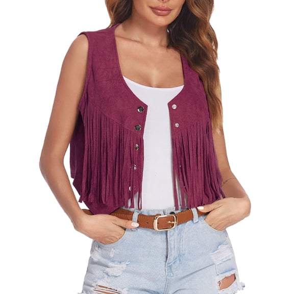 Fringe Vest Women Suede Open-Front Vintage Vest Sleeveless 70s Hippie Clothes Boho Western Jacket Casual Jacket Women Style Ladies Jacket Casual Jacket for Women plus Size Dressy Vest Women