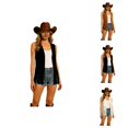 thumbnail image 1 of Fringe Vest Women Western Cowgirl 70s Hippie Hollow out Faux Suede Open Front Tassel Jacket Country Concert Tops, 1 of 8