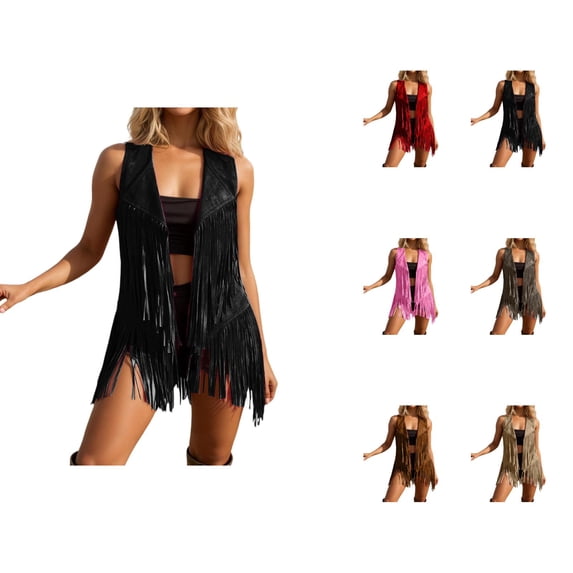 Fringe Vest Women Western Cowgirl Sleeveless Suede Open Front Cardigan Jacket 70s Hippie Tassel Outerwear