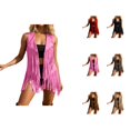 thumbnail image 1 of Fringe Vest Women Western Cowgirl Sleeveless Suede Open Front Cardigan Jacket 70s Hippie Tassel Outerwear, 1 of 5
