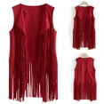 thumbnail image 1 of Fringe Vest for Women, Faux Suede Leather Cowboy Style Vest Sleeveless Tassels Cardigan Waistcoat, 1 of 8