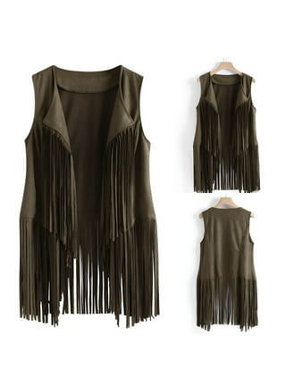 FRINGE VEST SET SUEDE JACKET ブラウンM Virgil Men's Tan Brown Fringe Western Cowboy V-Neck Suede Vest