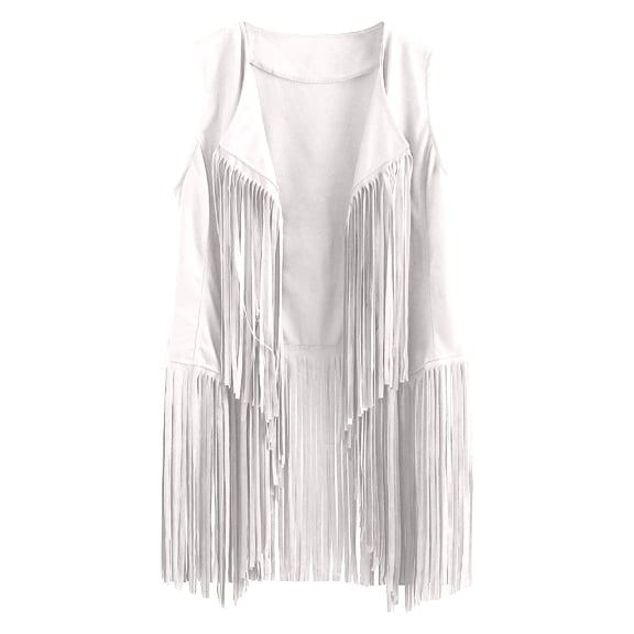 Fringe Vest for Women Plus Size, Faux Suede Leather Cowboy Style Vest Sleeveless Tassels Cardigan Waistcoat