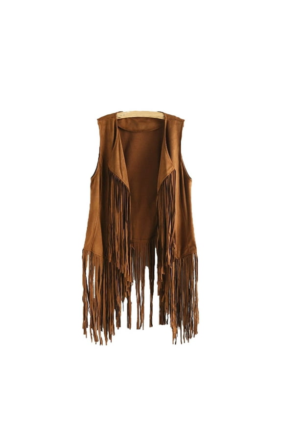 Fringe Vest for Women Suede Faux Tassels Vest 70s Ethnic Winter Open-Front Sleeveless Vest Western Cowgir Tops