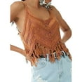 thumbnail image 1 of Fringe Western Tassel Tanks, V Neck Sleeveless, Crochet Crop Top, Boho Knitted Spaghetti Straps, Nylon Spandex, Brown L, Size S-XL, 1 of 1