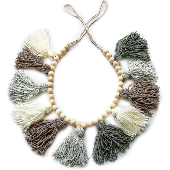 Fringe Wreath - Boho Fringe Wreath With Wooden Beads - Dorm, Girls' Room