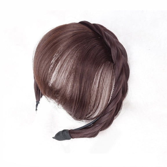 Fringed Bangs Wig with Women's Front Hair Extensions Headband Double Row Braided Headband