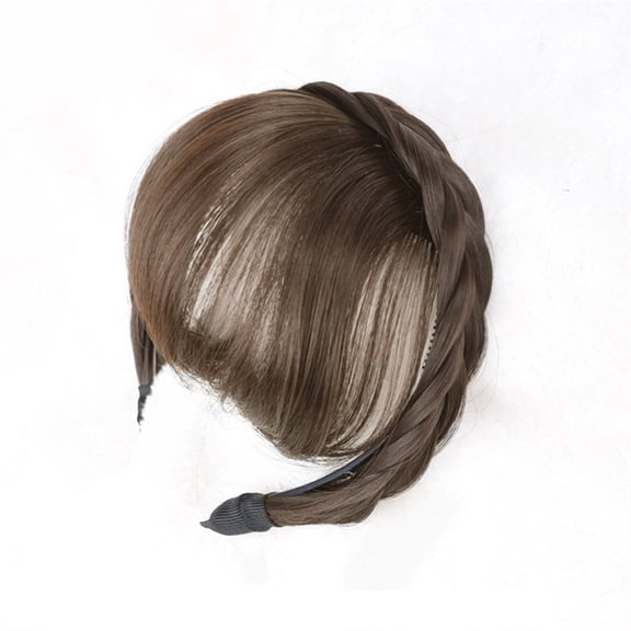 Fringed Bangs Wig with Women's Front Hair Extensions Headband Double Row Braided Headband