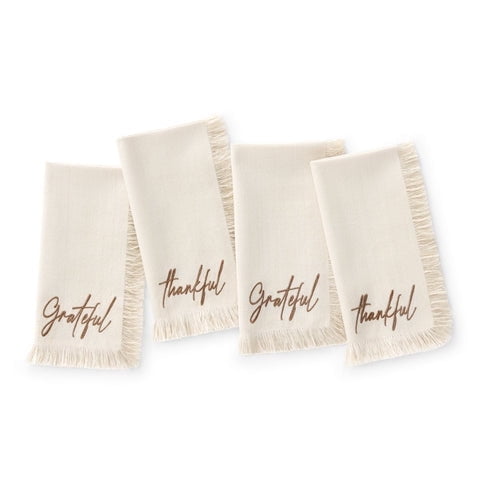 Fringed Harvest Sentiment Napkins, Set of 4