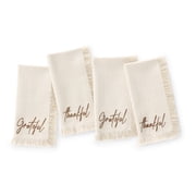 Threadmade Fringed Harvest Sentiment Napkins, Set of 4, Natural - 17"W x 17"L