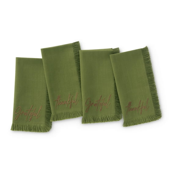Fringed Harvest Sentiment Napkins, Set of 4