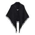 thumbnail image 1 of Fringed Knit Shawl Vintage Crochet Lace Scarf Cape Chinese Cheongsam Shoulder Wraps Breathable Tassel Triangle Scarf Shawl,Black, 1 of 2
