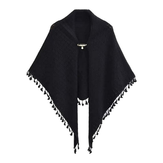 Fringed Knit Shawl Vintage Crochet Lace Scarf Cape Chinese Cheongsam Shoulder Wraps Breathable Tassel Triangle Scarf Shawl,Black