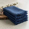 thumbnail image 1 of Fringed Linen Napkins Set of 4 | 20x20 Raw Edge Cloth Napkins for Wedding Decor, Rustic Tablescape & Coastal Dining | Stonewashed Softness (Navy), 1 of 7