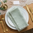 thumbnail image 1 of Fringed Linen Napkins Set of 4 | 20x20 Raw Edge Cloth Napkins for Wedding Decor, Rustic Tablescape & Coastal Dining | Stonewashed Softness (Sage), 1 of 7