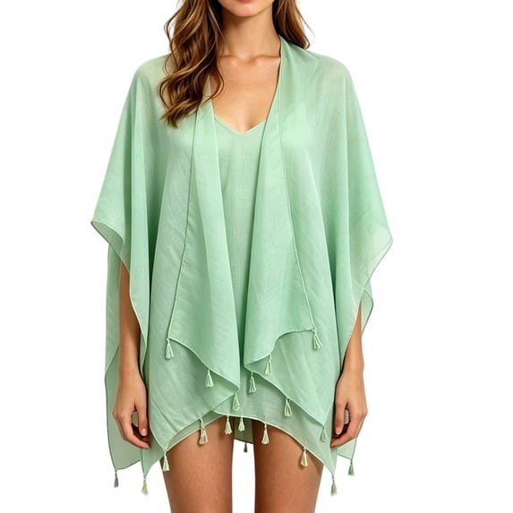 Fringed Shawls for Women Summer Breathable Beach Sun Protection Travel Long Scarf Cardigan Shawl Wraps