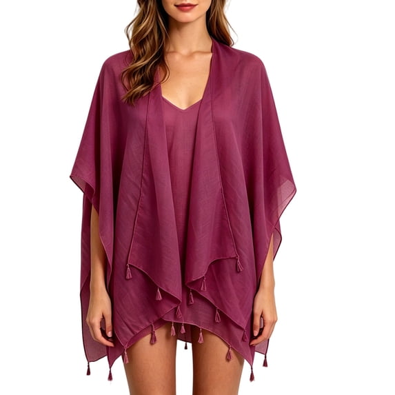 Fringed Shawls for Women Summer Breathable Beach Sun Protection Travel Long Scarf Cardigan Shawl Wraps