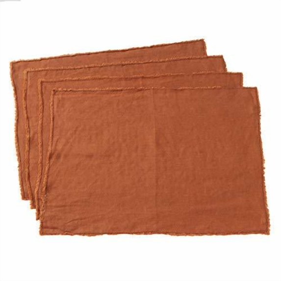 Fringed Stone Washed Design Classic Placemat, Set of 4