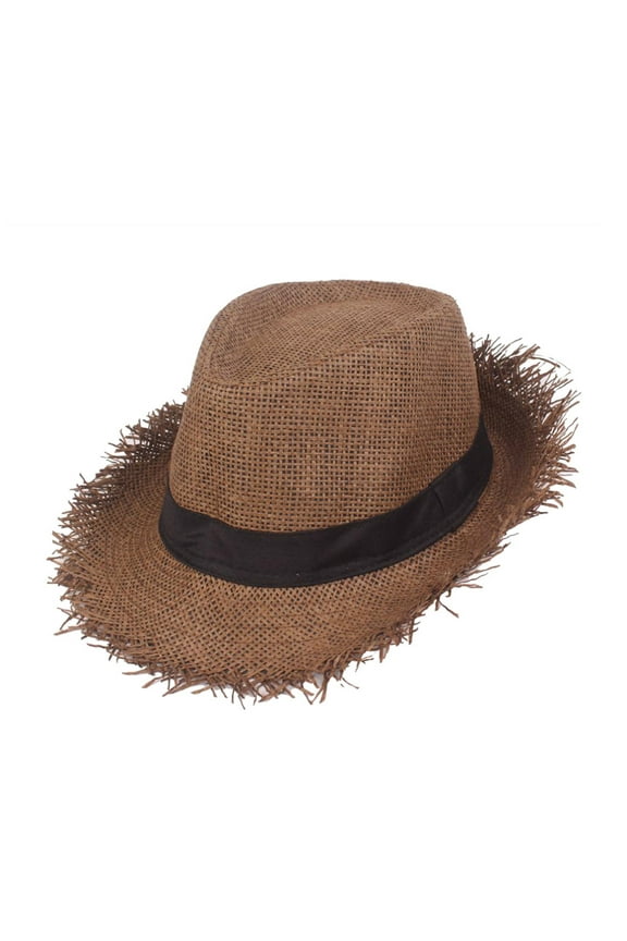 Fringed Straw Hat for Women Men Solid Color Wide Brim Breathable Straw Hat Beach Outdoor Travel Cap