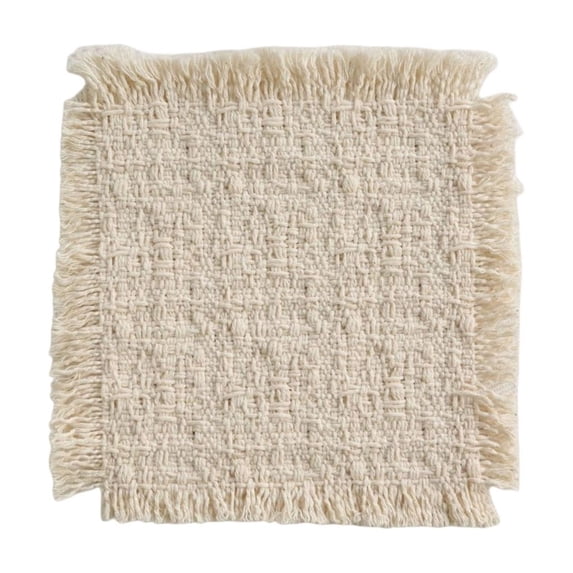 Fringed Woven Placemats, 4.72 inch Beige Textured Table Mats, French Rustic Dining Decor, Handmade Tassel Table Linens, Farmhouse Style Table Protectors, Table Decor for Banquet and Daily Meal