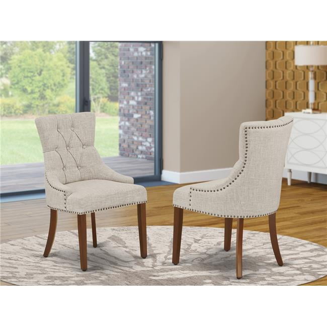 Beige Linen and Mahogany Wood Parsons Side Chair Set