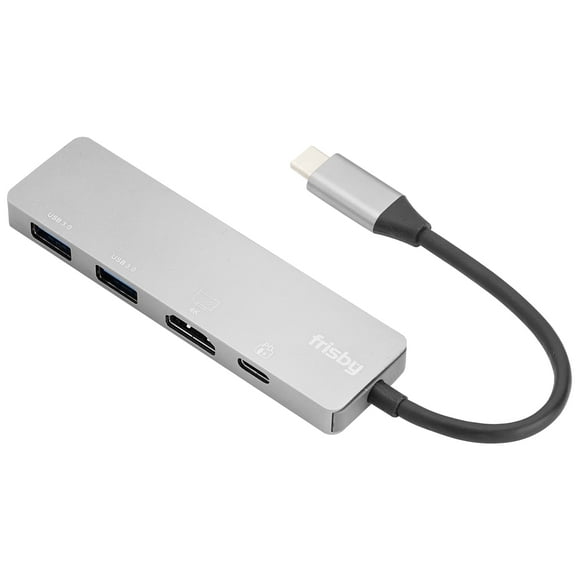 Frisby USB Type-C Hub, Hub Adapter With USB C Charging Port, 4K HDMI, 2 USB 3.0 Ports, Compatible For MacBook Pro 2018 2017 2016 iMac, Google Chromebook Pixelbook, Plug and Play, Gray