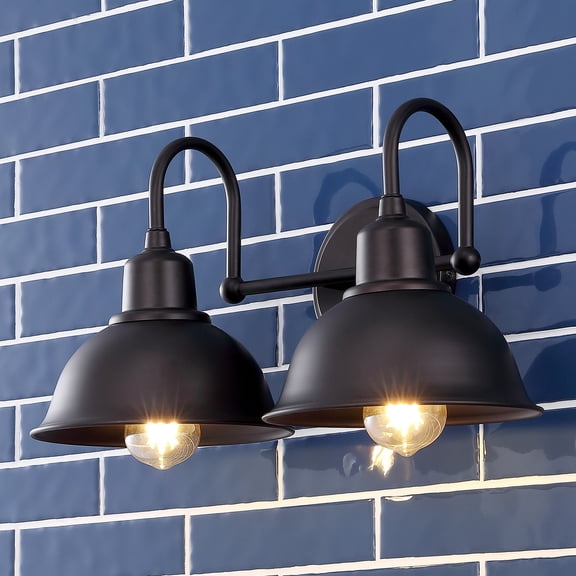 JONATHAN Y Frisco 17.25" 2-Light Farmhouse Industrial Iron LED Vanity, Oil Rubbed Bronze