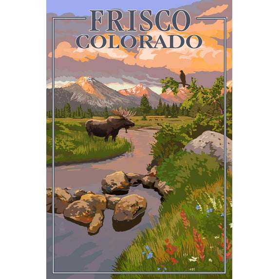 Frisco, Colorado, Moose and Mountain Stream at Sunset (9x12 Wall Art Print, Home Decor)