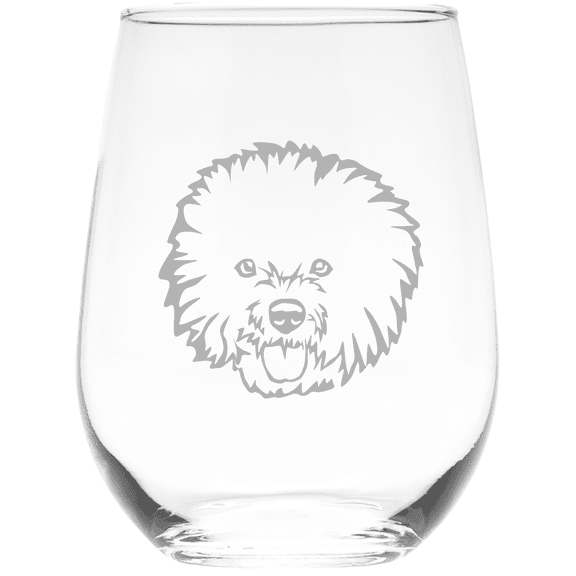 C&M Personal Gifts 17 oz Bichon Frise Themed, Dog Stemless Wine Glass (Style F1)