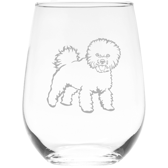 C&M Personal Gifts 17 oz Bichon Frise themed, dog stemless wine glass (Style F2)