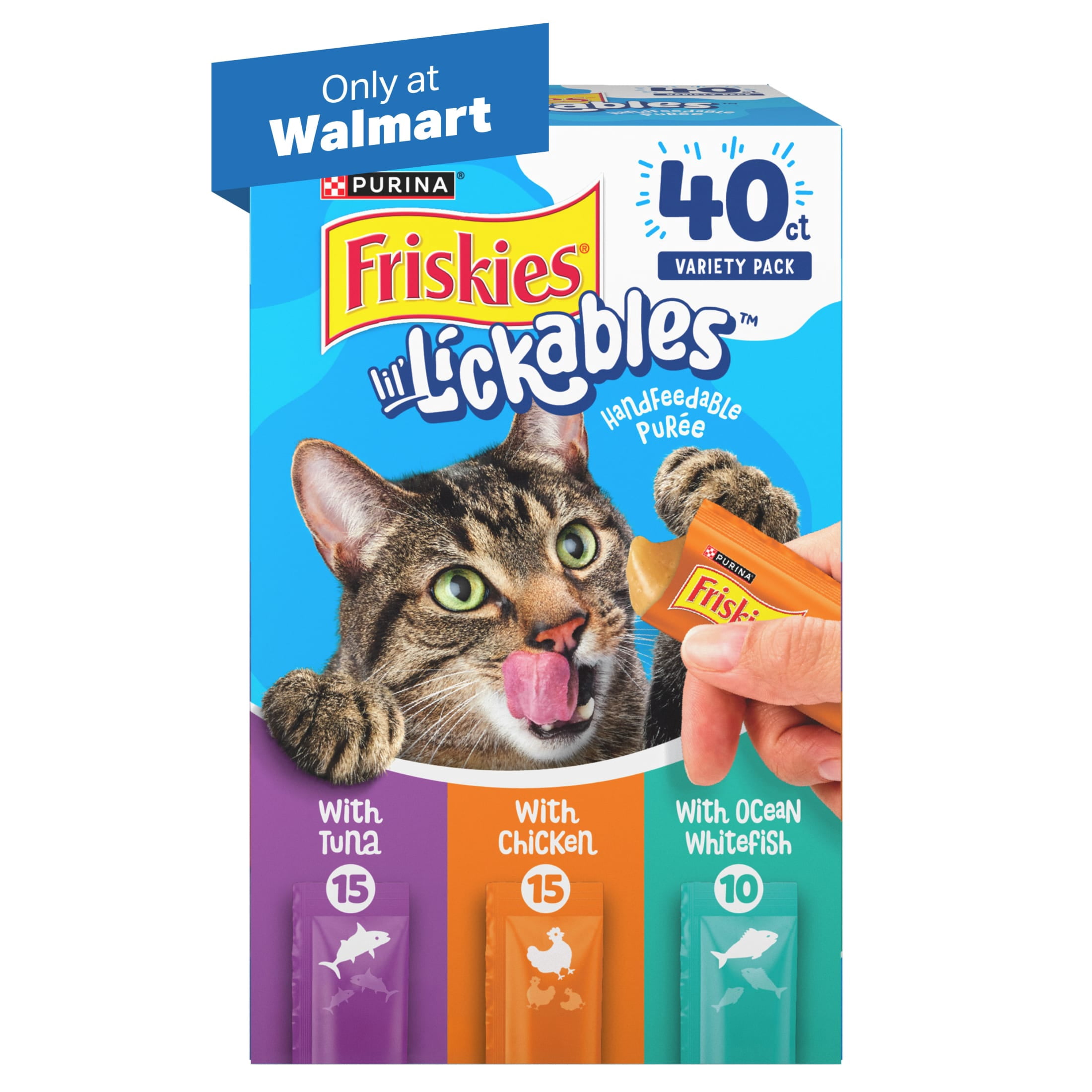 Purina Friskies Lil’ Lickables Tuna, Chicken, & Whitefish Flavor Variety Pack Lickable Cat Treats, 0.5 oz Sachets (40 Pack)