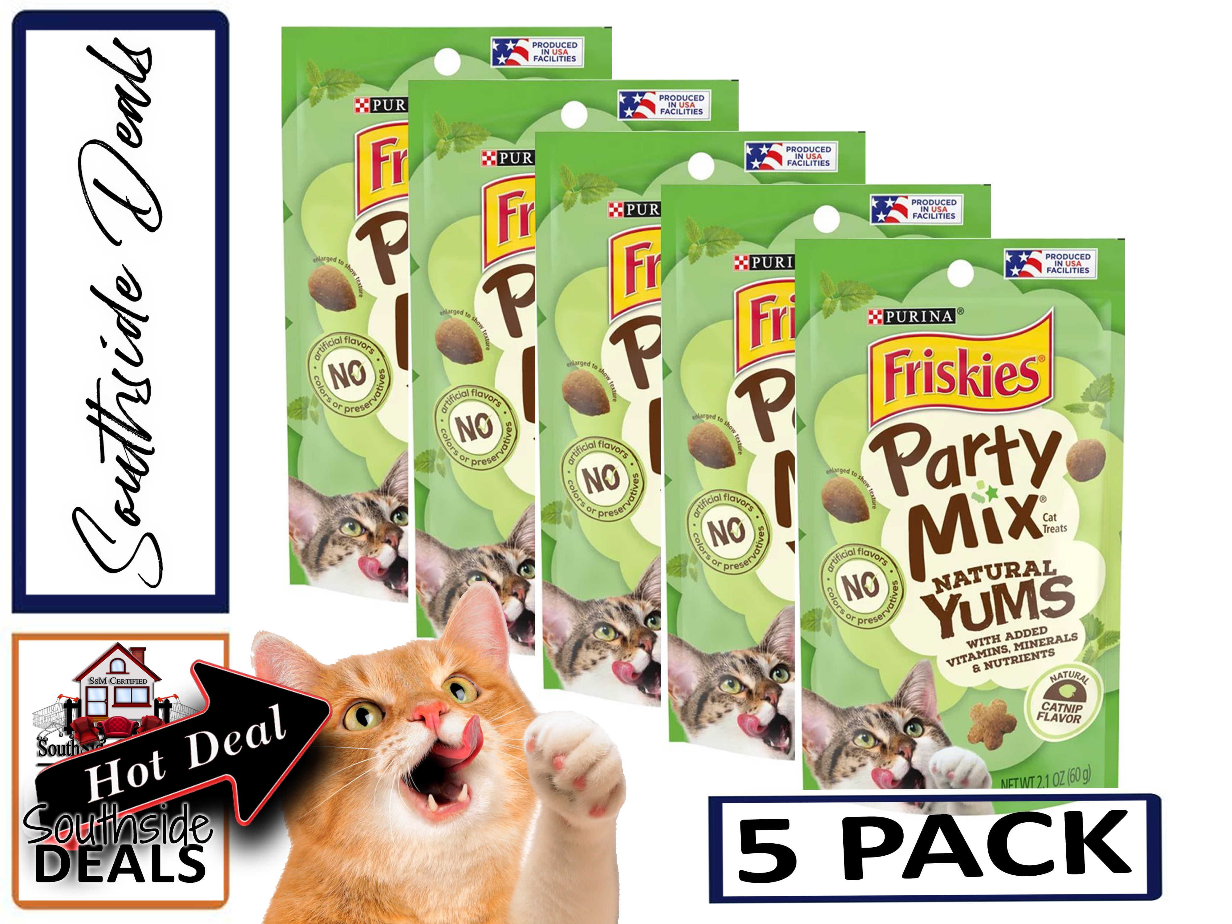 Friskies (5 Pack) Natural Cat Treats, Party Mix Natural Yums Catnip