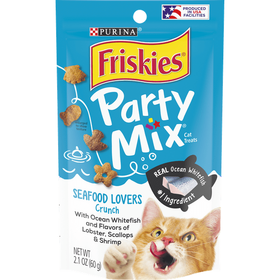 Friskies Cat Treats, Party Mix Seafood Lovers Crunch - (10) 2.1 oz. Pouches