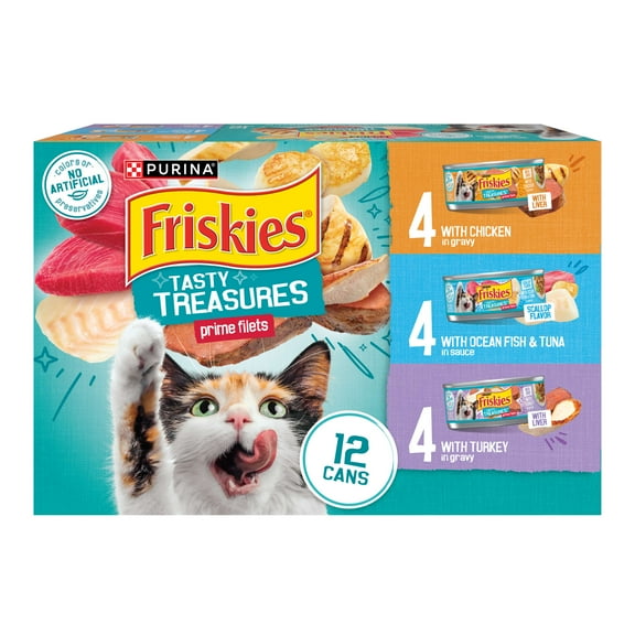 Friskies Gravy Tasty Treasures Prime Filets, Wet Cat Food, 12 Pack, 5.5 oz Cans