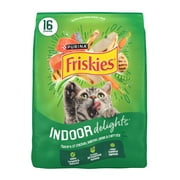 Purina Friskies Indoor Delights Dry Cat Food Flavors of Chicken, Salmon, Peas, and Carrots, 16 lb Bag