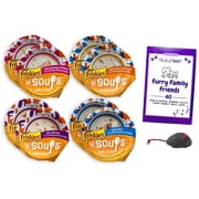 Friskies Lil Soups Adult Cat Food Topper Variety - 4 flavors - 2 each Salmon, Chicken, Tuna, Shrimp 1.2 oz. + MerlinsMart Zine | Catnip Toy