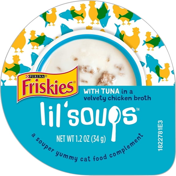 Friskies Lil' Soups With Tuna in a Velvety Chicken Broth Adult Wet Cat Food Complement, 1.2 OZ (Pack of 16)