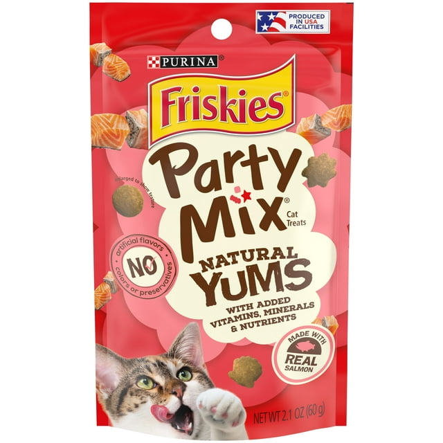 Friskies Natural Savory Cat Treats, Party Mix Yums With Real Salmon