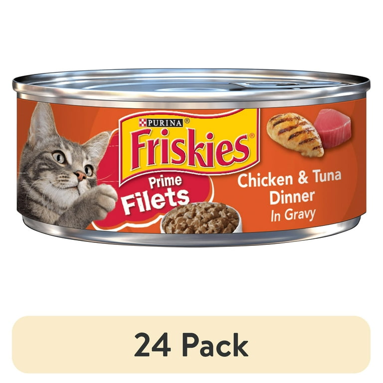 24 pack Purina Friskies Prime Filets Chicken and Tuna Dinner in Gravy Wet Cat Food 5.5 oz Can Walmart