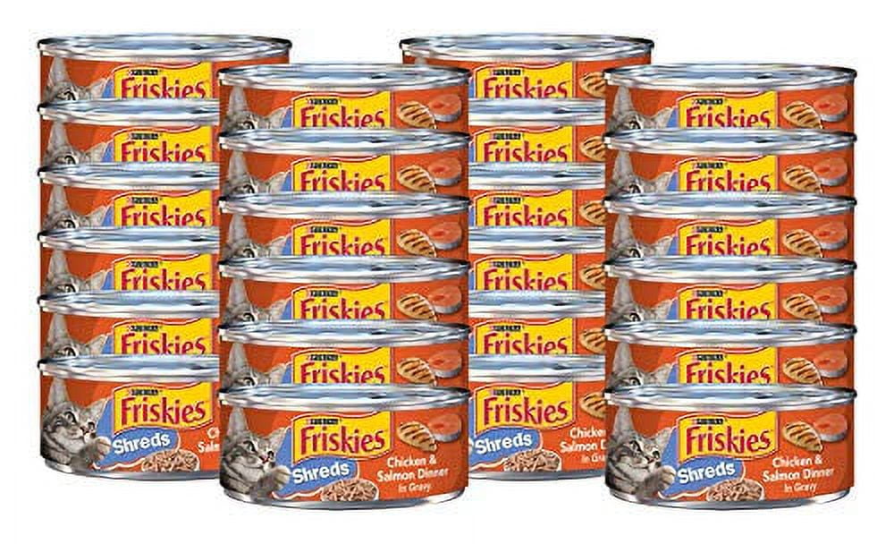 Friskies Savory Shreds Chicken \u0026 Salmon Dinner In Gravy Canned Cat Food - 5.5oz Cans (Pack of 24)