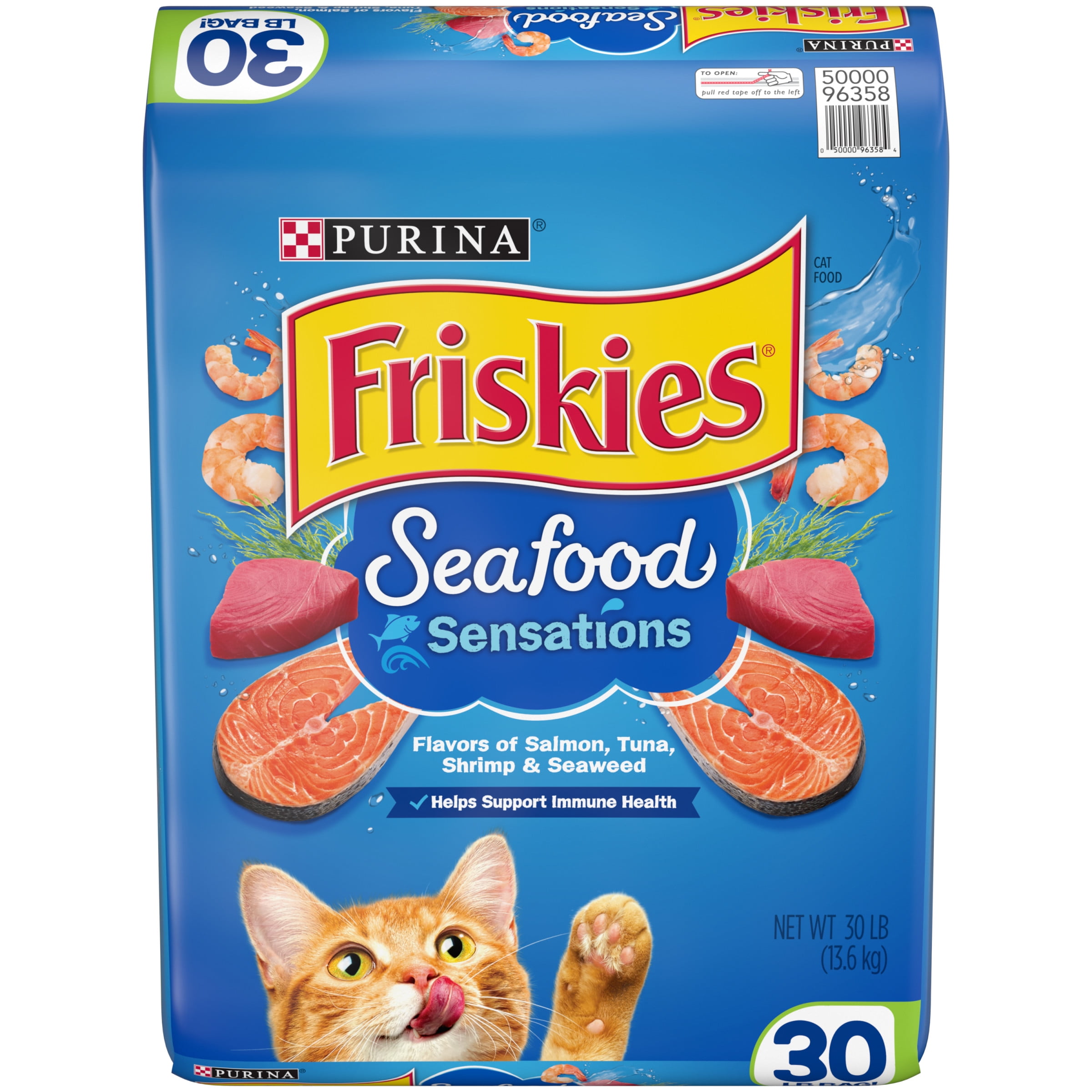 Friskies Seafood Sensations Salmon & Tuna & Shrimp Dry Cat Food, 30 lb