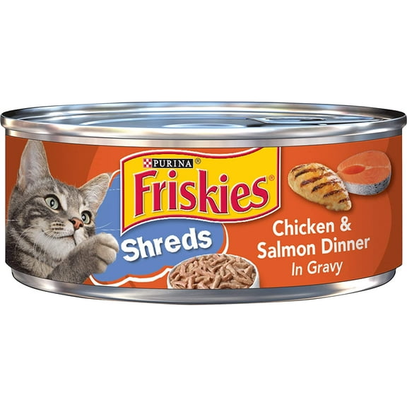 Friskies Shreds Chicken & Salmon Dinner in Gravy Wet Cat Food, 5.5 OZ, 12 Count