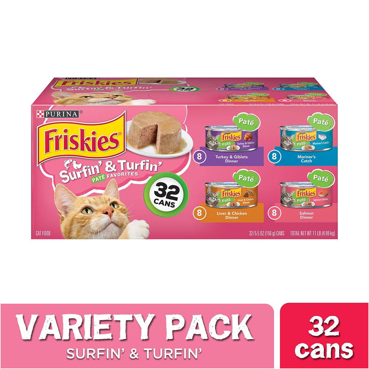 Friskies Surfin' and Turfin' All Life Stages Turkey, Chicken and Salmon Pate Wet Cat Food Variety Pack, 5.5 oz. Can, Pack of 32