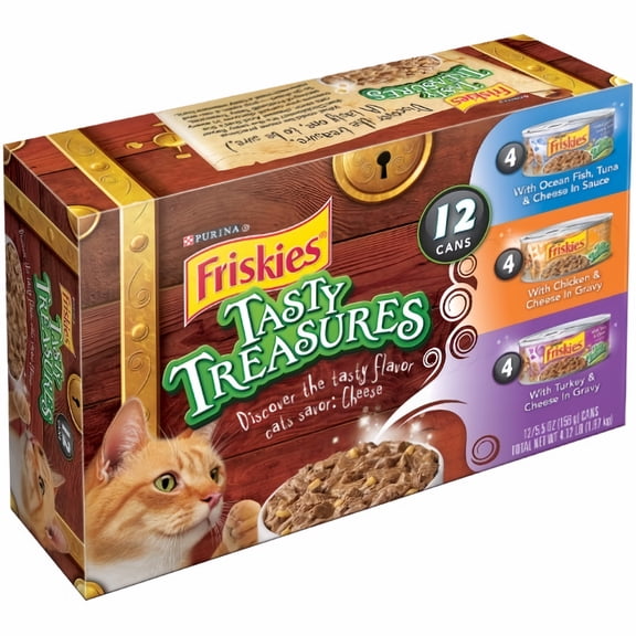Friskies Tasty Treasures Variety Pack Wet Cat Food 12-Count of 5.5 oz Cans (Pack of 8)