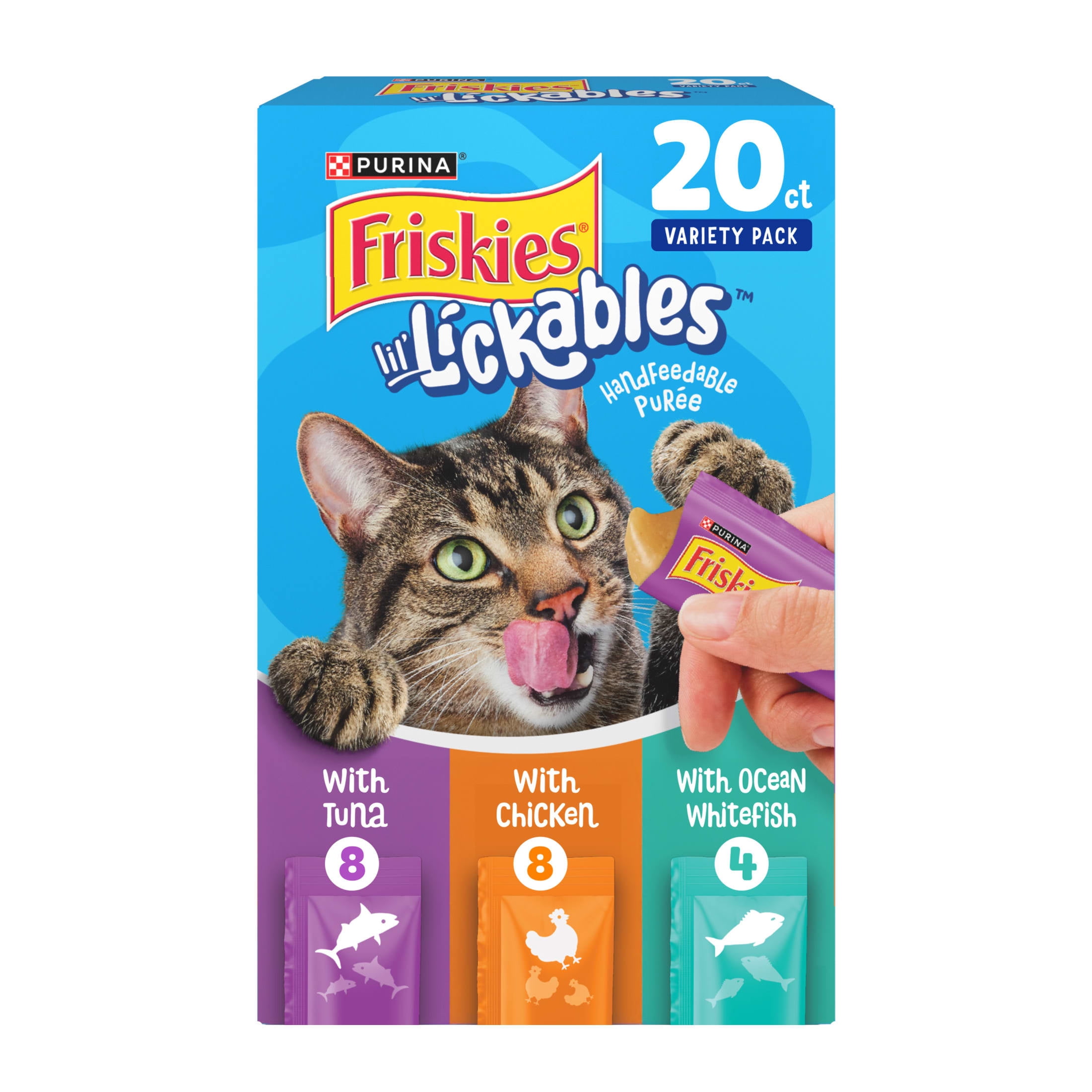 Purina Friskies Lil’ Lickables Chicken, Tuna & Ocean Whitefish Lickable Treats for Cats, 0.5 oz Sachets (20 Pack)