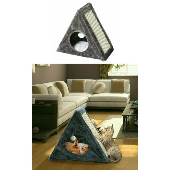 Frisky Friends 1-Story Foldable Portable Cat House with Scratching Pad, Multi-color