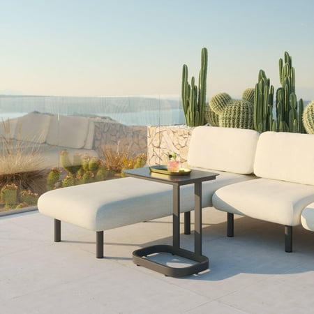 Friss End Table Black End Table, Modern Style, Faux Wood Aluminum rectangular shape tabletop, Aluminum, Outdoor Living