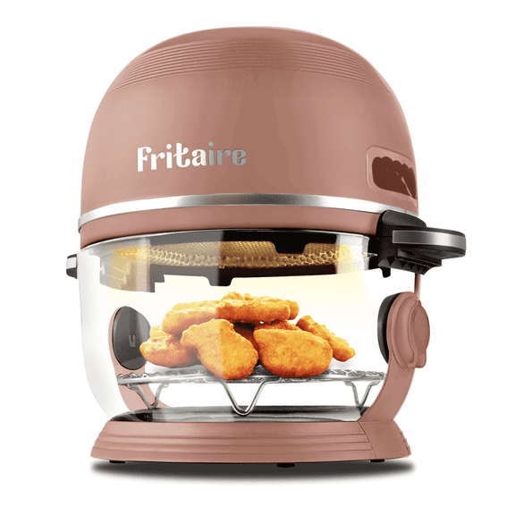 Fritaire Self-Cleaning Glass Bowl Air Fryer, 5 Qt, 6 Functions, BPA Free, Rotisserie/Tumbler, Mauve Rose